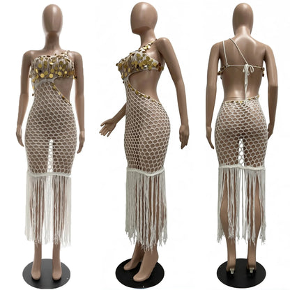 Women's Sequin Knit Backless Ribbed Dress