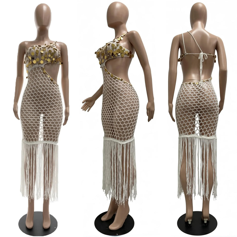 Women's Sequin Knit Backless Ribbed Dress
