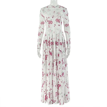 Joskaa Floral Print Mesh Long Sleeve Bodycon Maxi Dress - maxi dress image 5