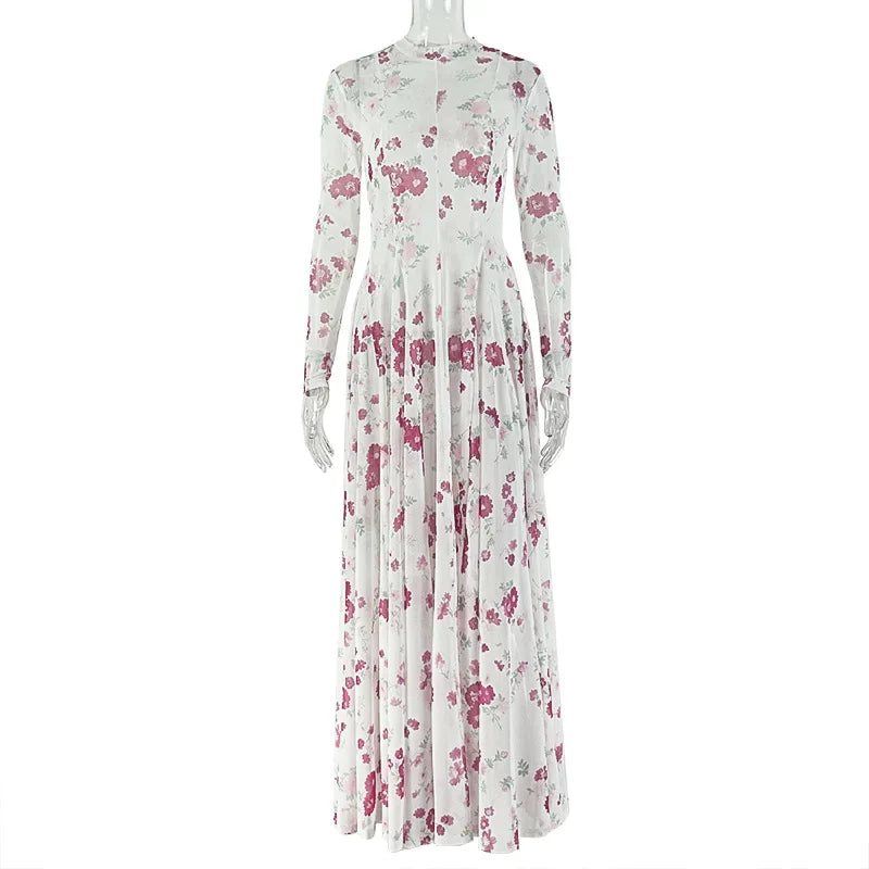 Joskaa Floral Print Mesh Long Sleeve Bodycon Maxi Dress - maxi dress image 5