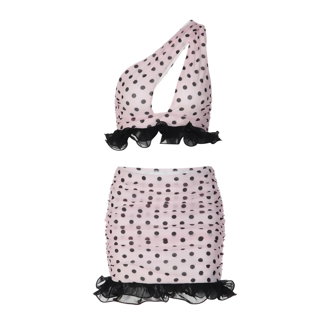 Women's Polka Dot Ruched Cutout One Shoulder Two Piece Set - Additional View 7