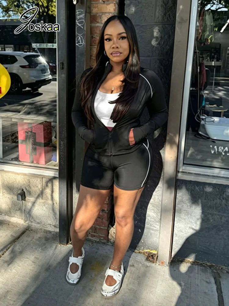 Women's Long Sleeve High Waist Two Piece Set Pink – Front View