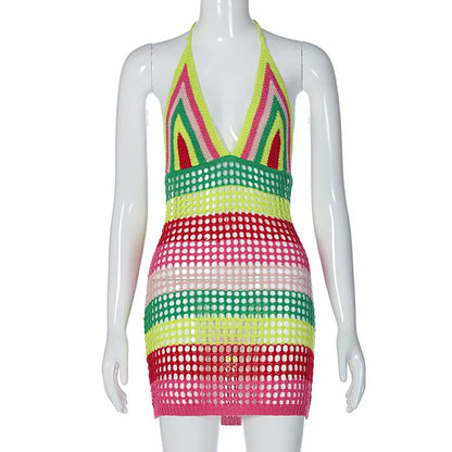 Women's Stripe Knit Backless Mini Bikini Set