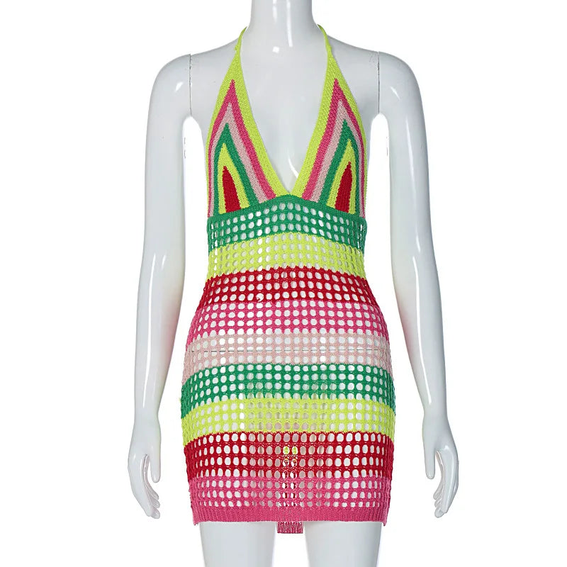 Women's Stripe Knit Backless Mini Bikini Set