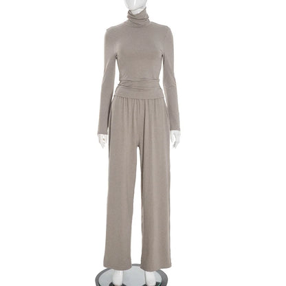 Women's Long Sleeve Fall Sporty Turtleneck Two Piece Set