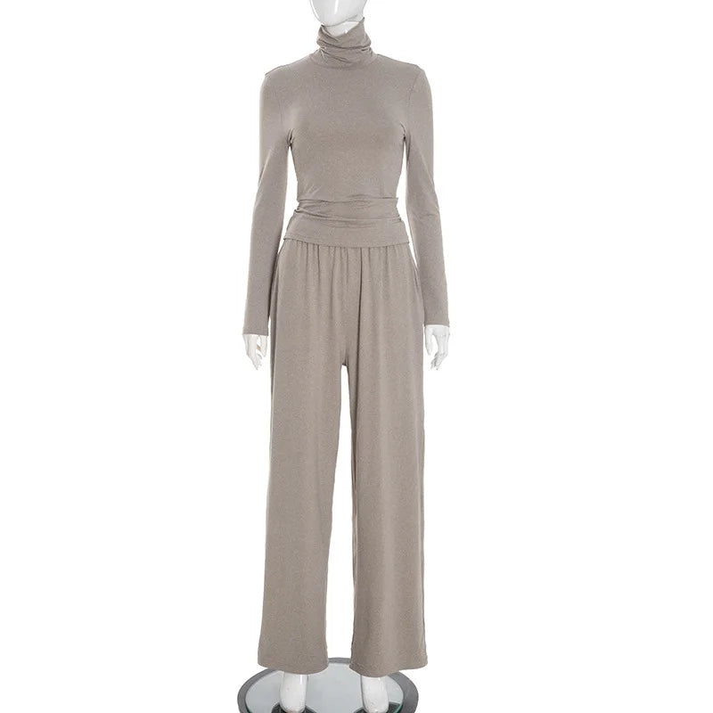 Women's Long Sleeve Fall Sporty Turtleneck Two Piece Set