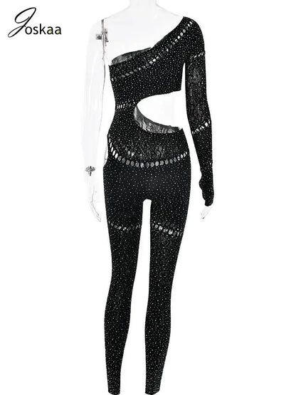 Women's Rhinestone Backless Cutout Romper Green – Detail View
