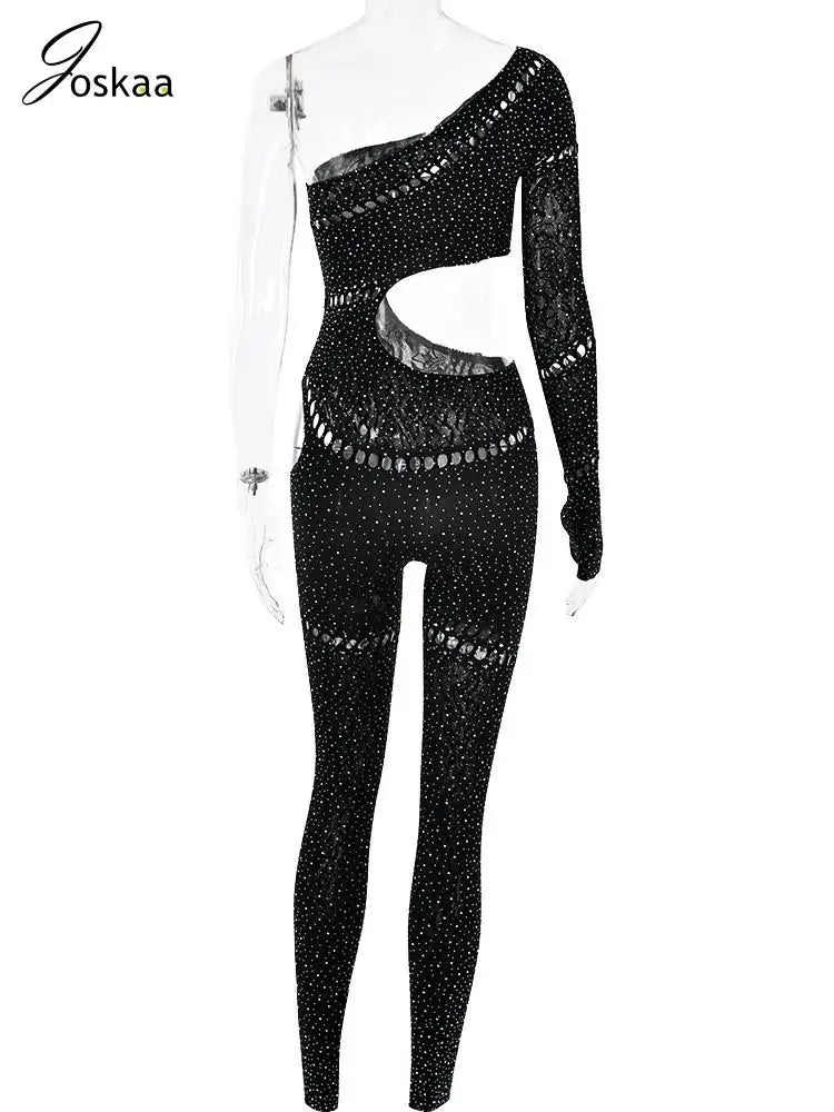 Women's Rhinestone Backless Cutout Romper Green – Detail View