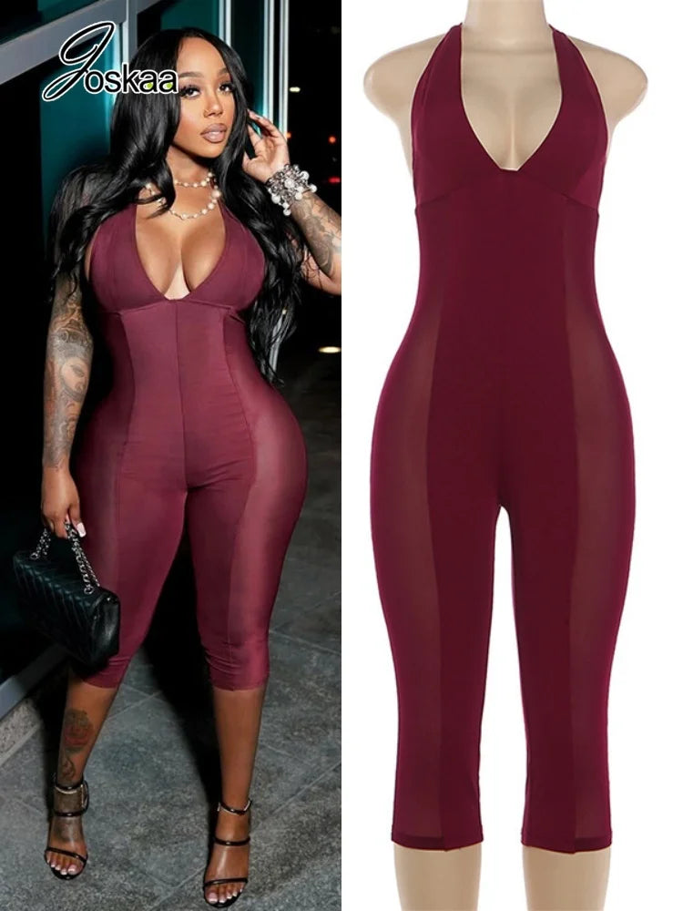 Women's Mesh Backless Halter Bodycon Romper – Women's Fashion Wholesale – Front View
