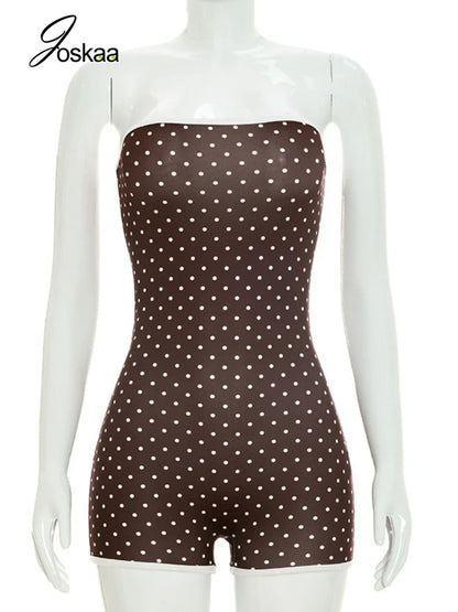 Women's Polka Dot Backless Strapless Romper Brown – Back View