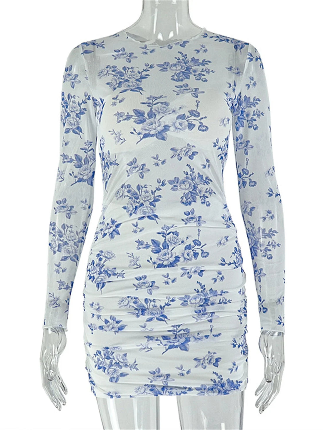 Joskaa Floral Print Ruched Long Sleeve Bodycon Mini Dress - mini dress image 2