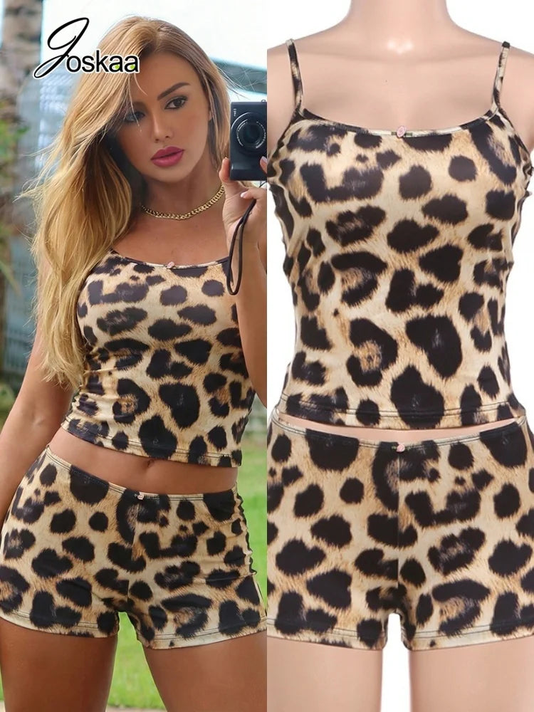 Women's Leopard Print Crop Two Piece Set – Women's Fashion Wholesale – Front View
