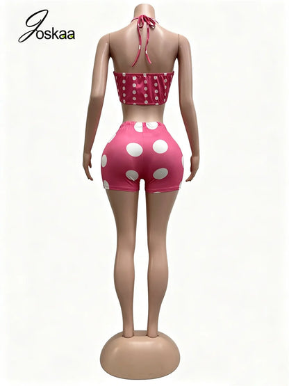 Women's Polka Dot Ruched Halter Two Piece Set Small Dot – Detail View