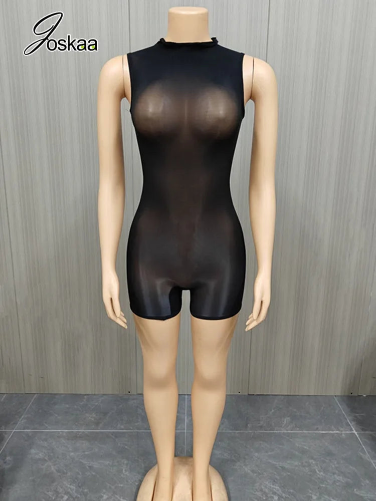 Women's Sleeveless Bodycon Coquette Round Neck Romper Red – Detail View