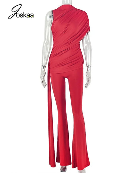 Women's Ruched Sleeveless Bodycon Romper Red – Back View