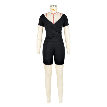 Women's Short Sleeve Pleated Two Piece Set