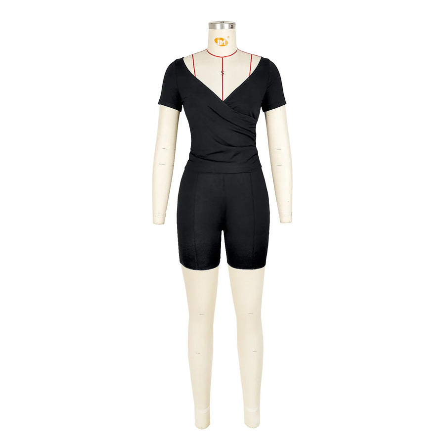Women's Short Sleeve Pleated Two Piece Set