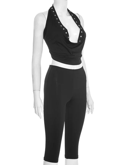 Joskaa Backless Two Piece Set Sporty Metal Hollow - two piece set image 3