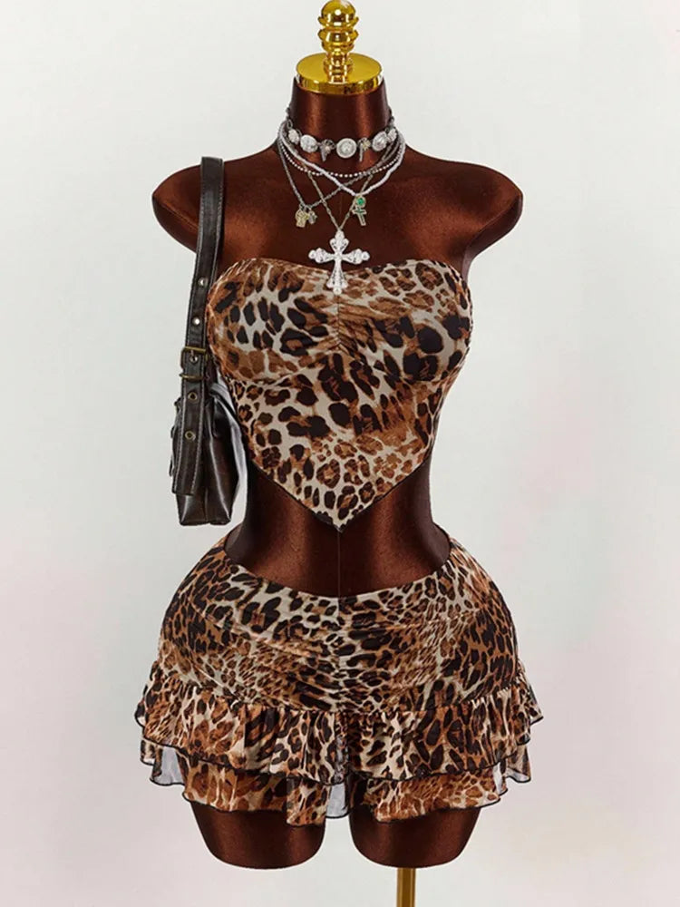 Joskaa Leopard Print Strapless Mini Two Piece Set - two piece set image 7