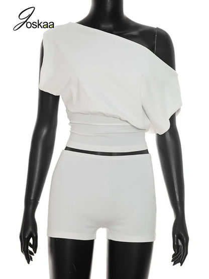 Women's One Shoulder Bodycon High Waist Two Piece Set - Detail View 3