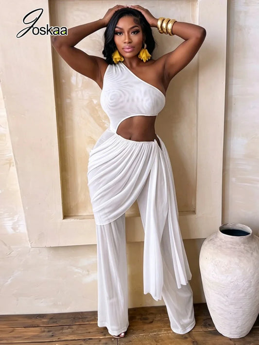 Women's Mesh Ruched Cutout One Shoulder Romper - Detail View 1