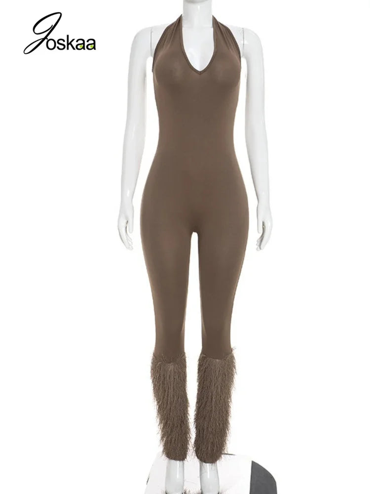 Women's V-neck Halter Sleeveless Bodycon Romper - Back View