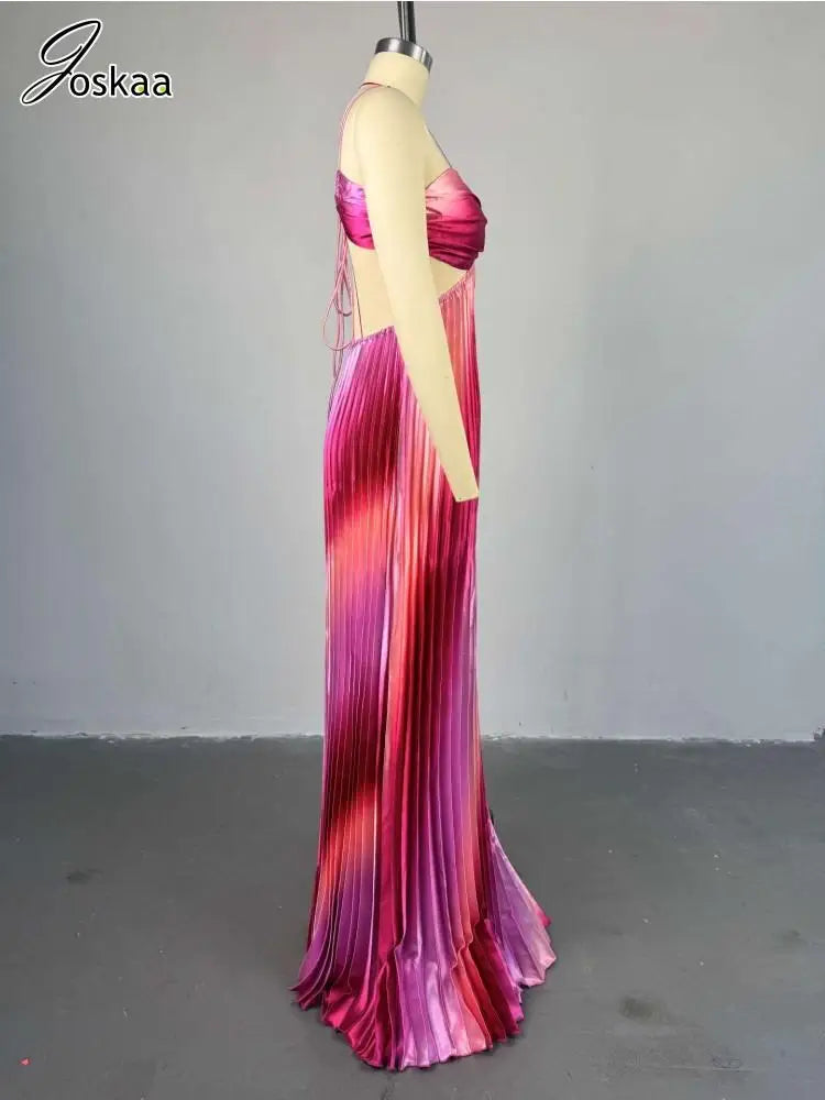 Wholesale Women's Backless Pleated Bodycon Dress Pink – Detail View