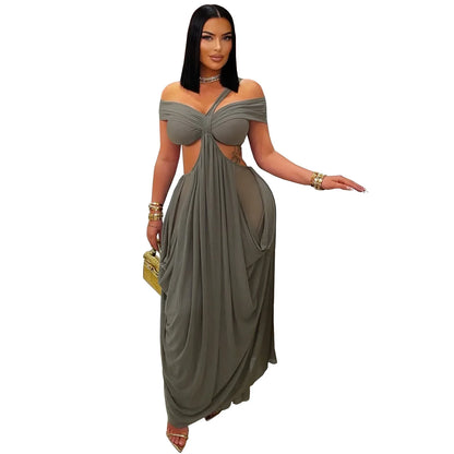 Women's Mesh Backless Cutout Strapless Maxi Dress