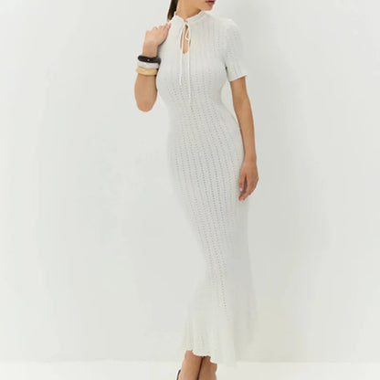 Women's Lace Knit Cutout Short Sleeve Maxi Dress
