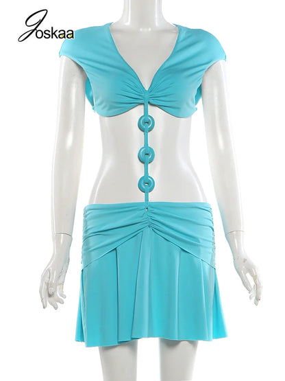 Women's Cutout Sleeveless Bodycon Bikini Set Blue – Back View