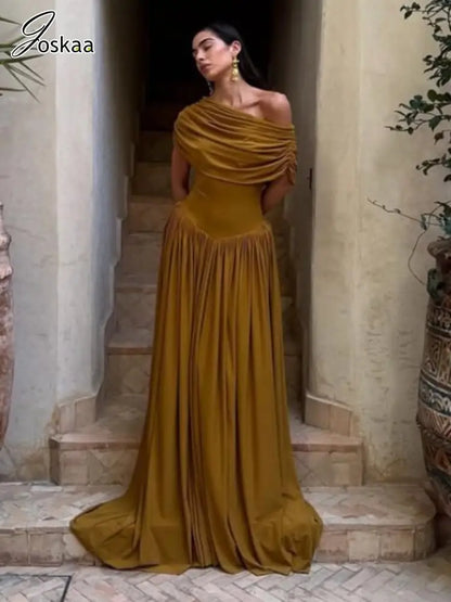 Women's Ruched One Shoulder Bodycon Maxi Dress Caramel Colour – Front View