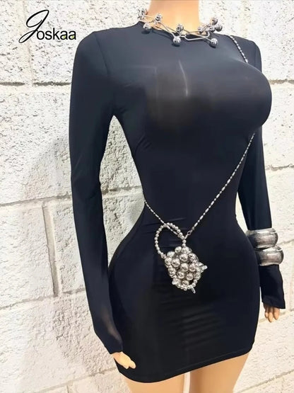 Joskaa Mesh Long Sleeve Bodycon Mini Dress - mini dress image 3