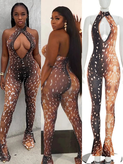 Women's Backless Cutout V-neck Halter Romper - Detail View 7
