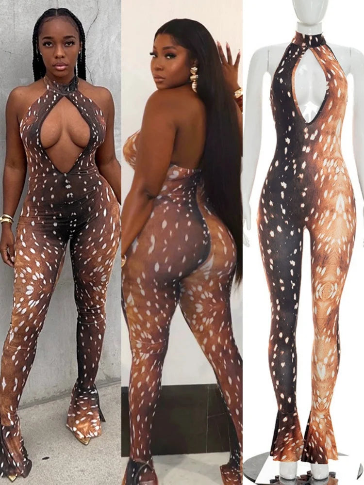 Women's Backless Cutout V-neck Halter Romper - Detail View 7