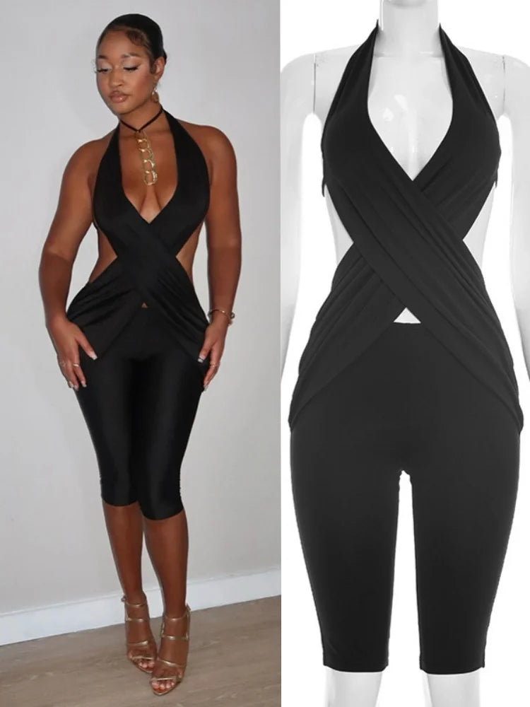 Women's V-neck Halter Bodycon Romper - Additional View 8