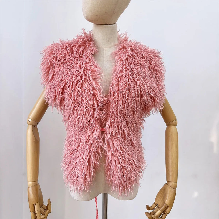 Women's Backless Halter Faux Fur Waistcoat Jacket