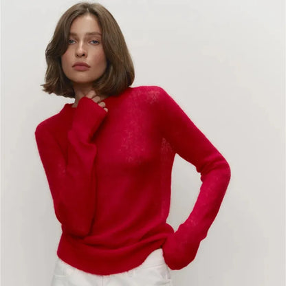Women's Mesh Knit Long Sleeve Ribbed Top