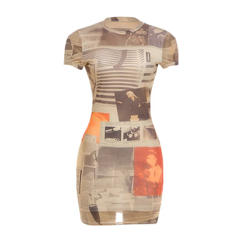Women's Short Sleeve Mesh Bodycon Mini Dress - Detail View 6