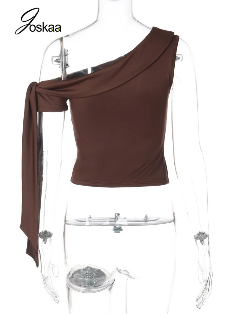 Wholesale Women's Sleeveless Solid Color One Top Brown – Detail View