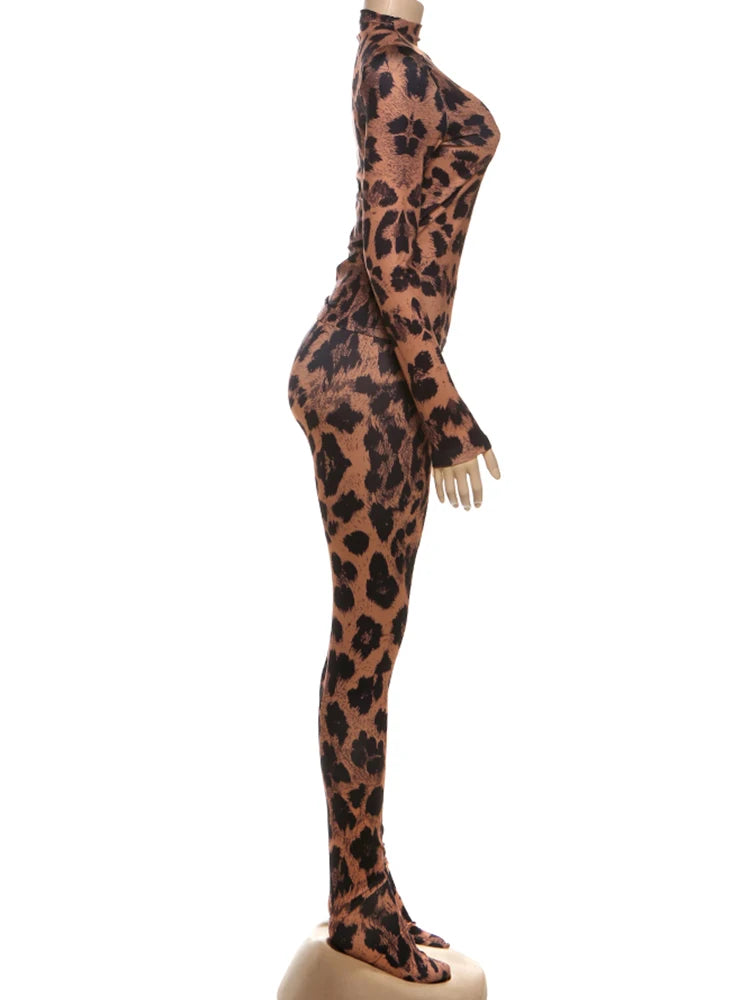 Joskaa Leopard Print Long Sleeve Bodycon Two Piece Set - two piece set image 3