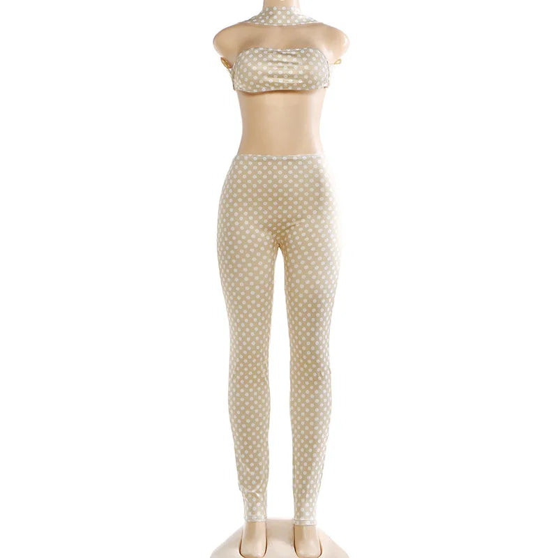 Joskaa Polka Dot Backless Halter Two Piece Set - two piece set image 5