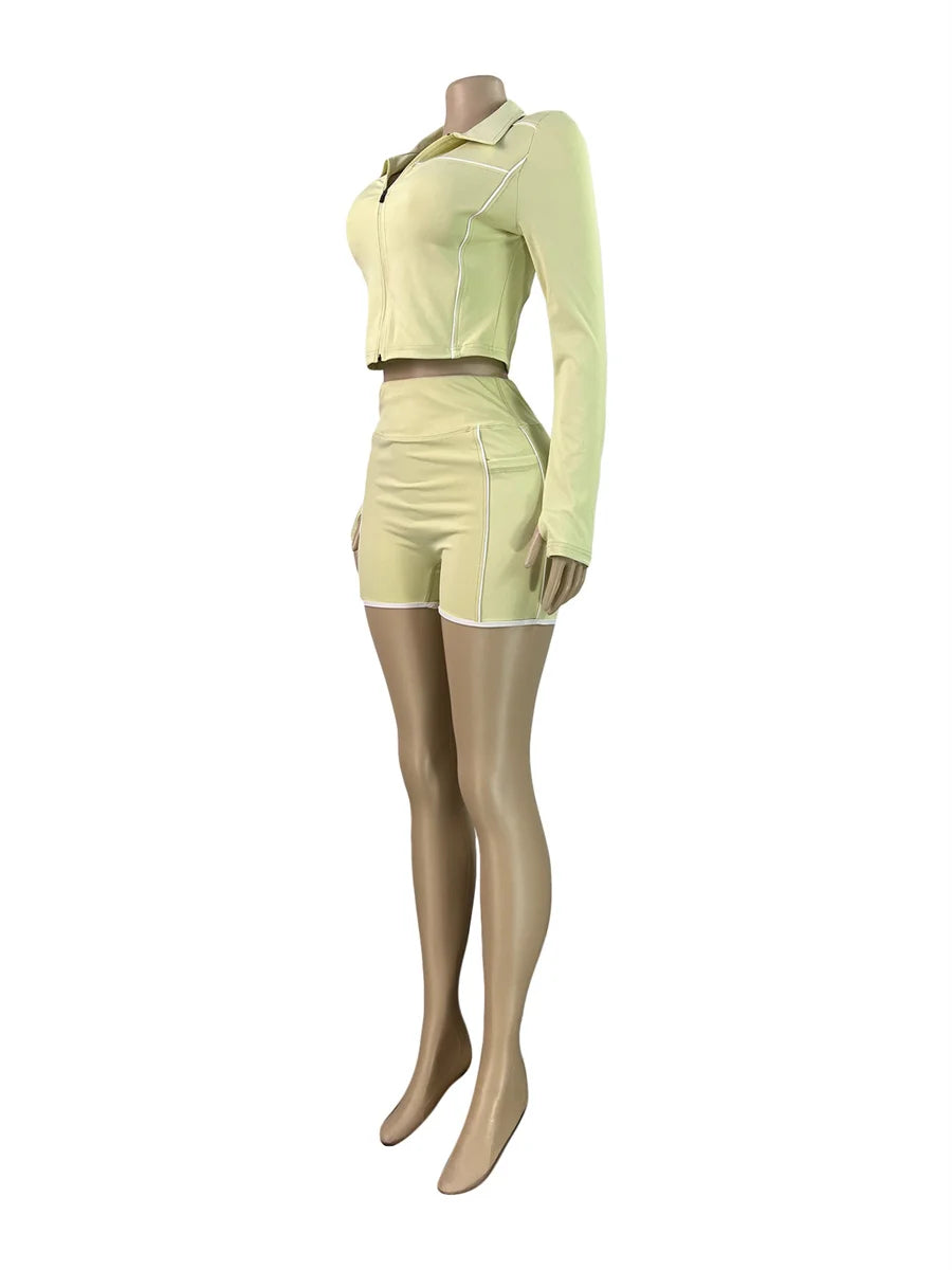 Joskaa Zip Up Long Sleeve Crop Two Piece Set - two piece set image 3
