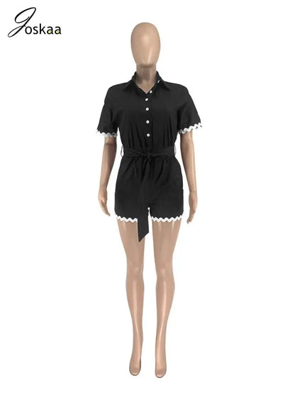 Women's Short Sleeve Romper Vacation Bikini Set Pink – Detail View