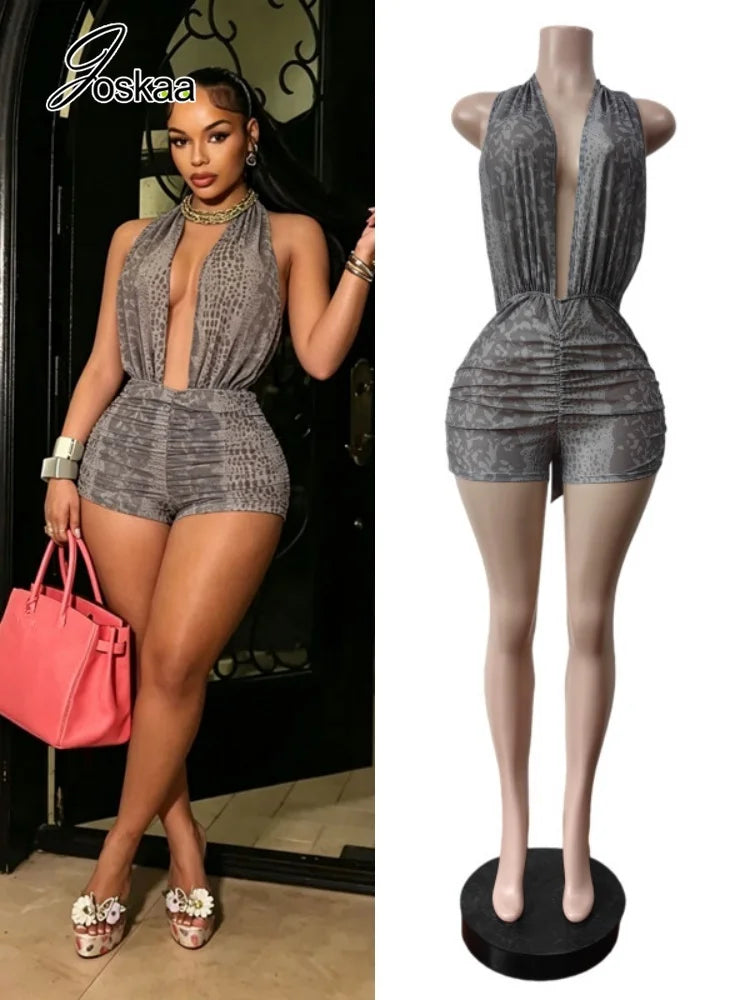 Women's Lace Mesh Backless Halter Romper – Women's Fashion Wholesale – Front View
