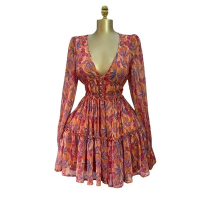 Women's Floral Print Long Sleeve Bodycon Dress