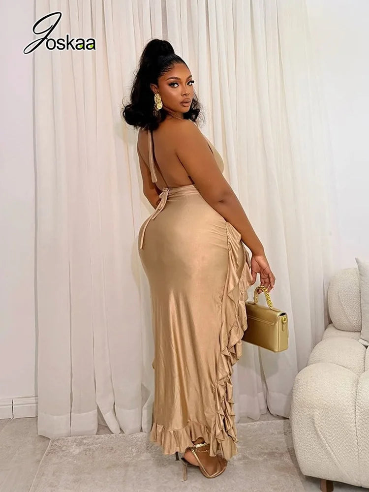 Women's Backless V-neck Halter Bodycon Dress - Detail View 1