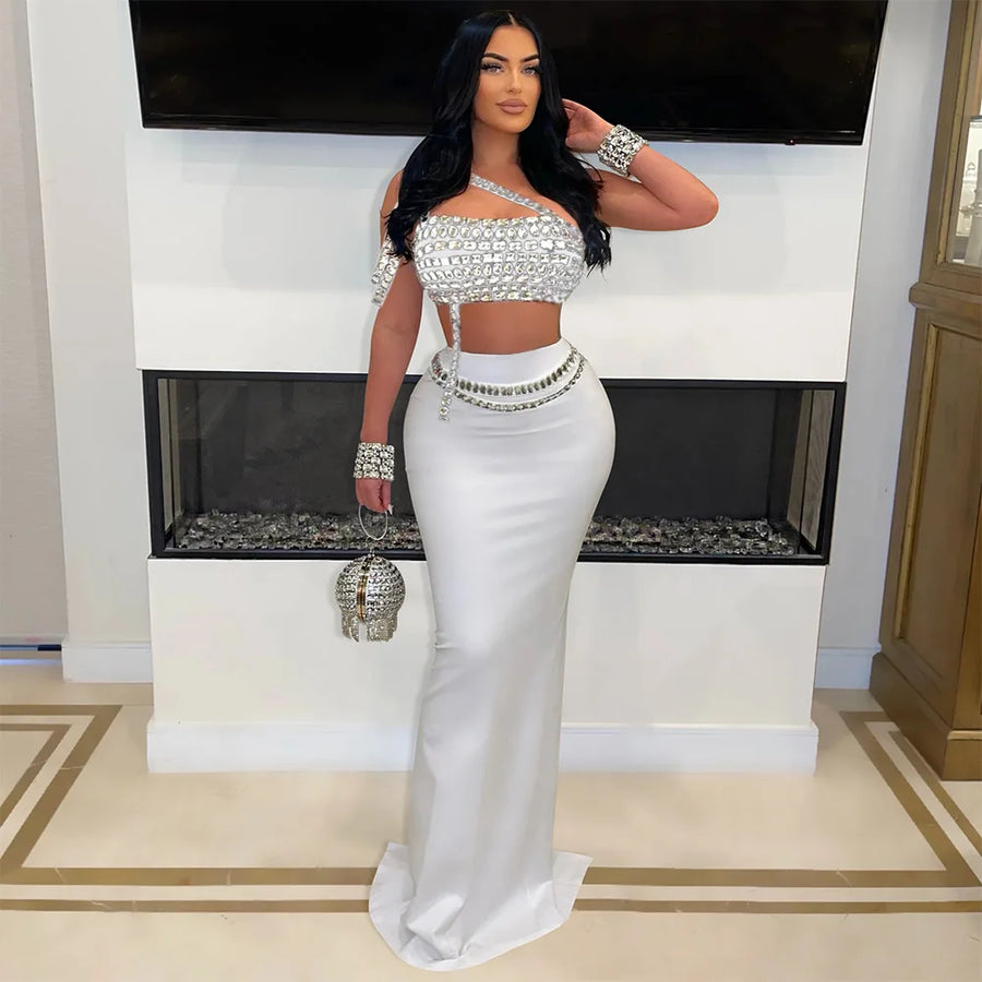Wholesale Women's Rhinestone Maxi Two Piece Set