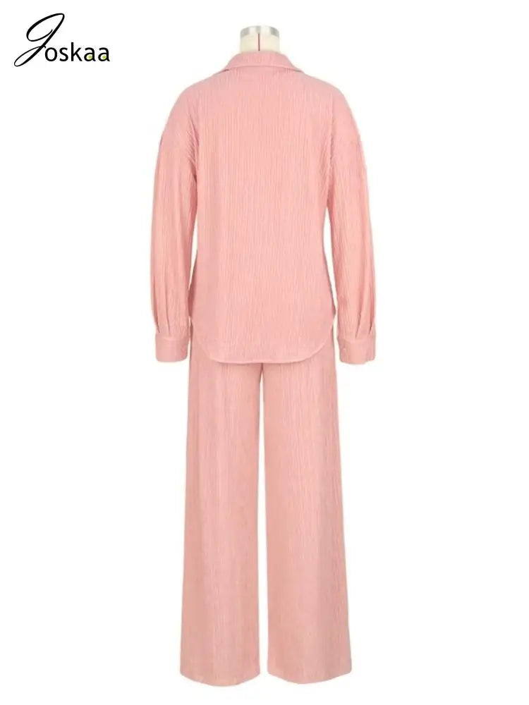 Women's Long Sleeve Flare Wide Leg Two Piece Set Blue – Detail View
