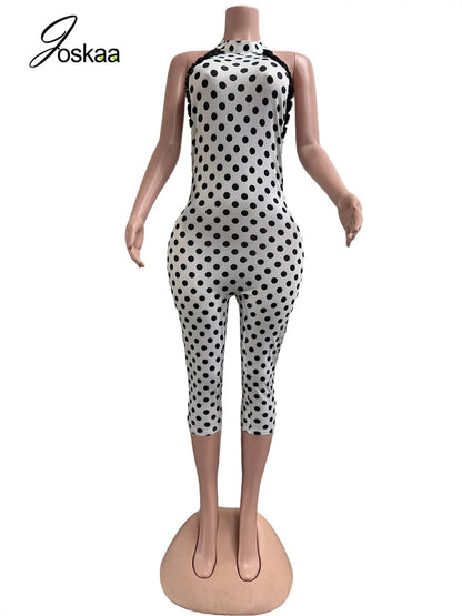 Women's Polka Dot Backless Halter Romper White – Back View