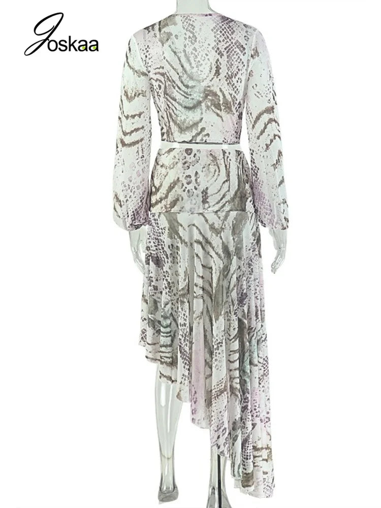 Women's Zebra Print Snake Print Mesh V-neck Two Piece Set - Detail View 4